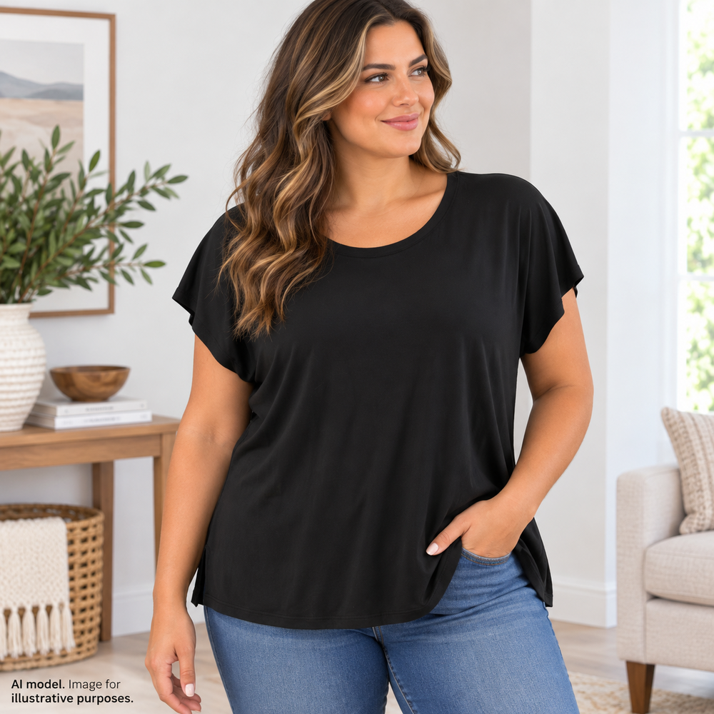 Athleta Shirt Womens Large Black Tencel Lyocell Lightweight Short Sleeve Top